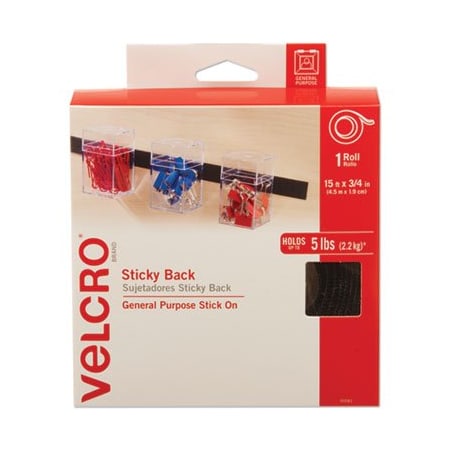 Velcro Brand Velcro, STICKY-BACK FASTENERS WITH DISPENSER, REMOVABLE ADHESIVE, 0.75in X 15 FT, BLACK 90081